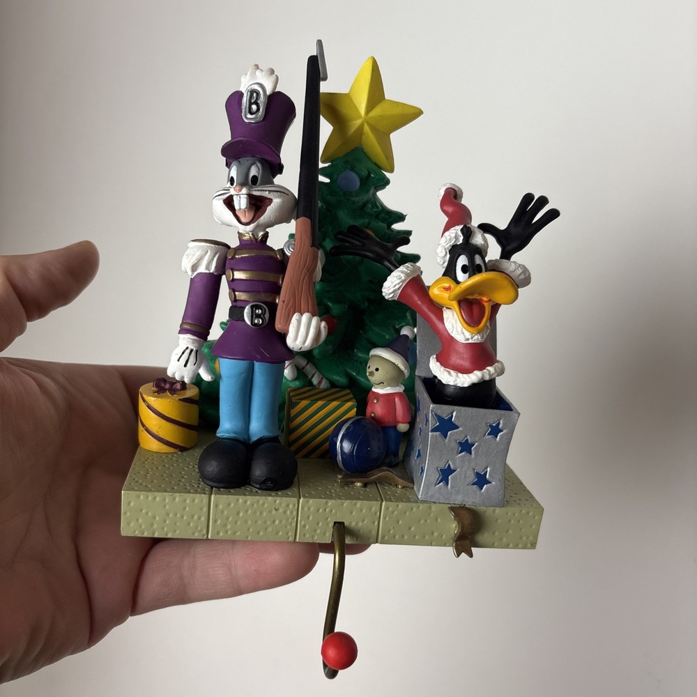 Vintage Looney Tunes 1996 Bugs Bunny Daffy Duck Christmas Stocking Hanger Holder